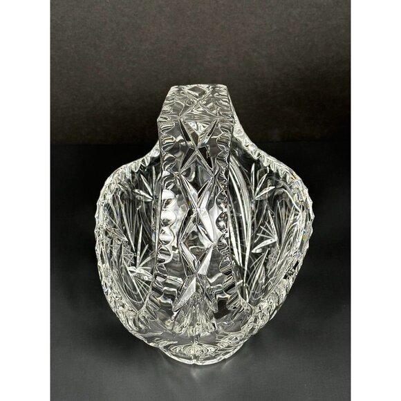 Vintage Pressed Glass Crystal Handled Basket Candy Dish Pinwheel Design - Picture 4 of 16